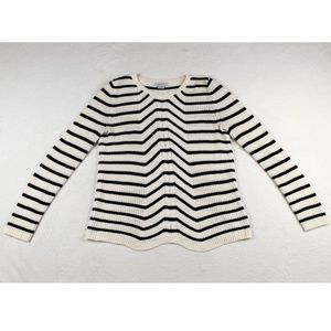 Black White Horizontal Stripe Cotton Knit Sweater
